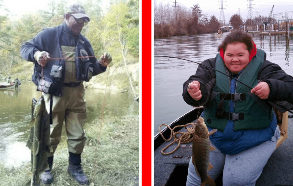 A man and woman fishing in the water.